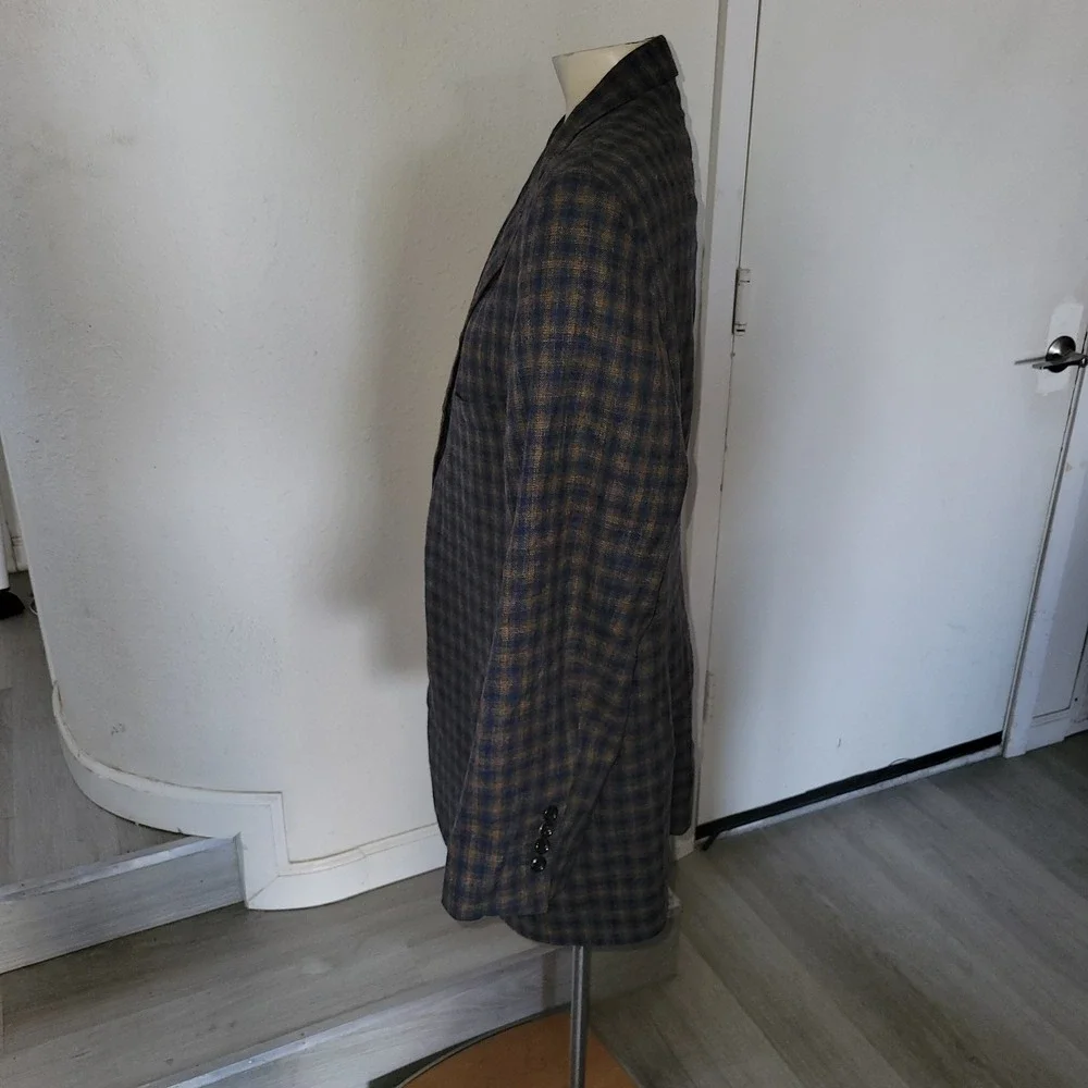 Holland & Sherry Plaid Blue Wool Blazer Balani Suit‎ Jacket 42 Office Career